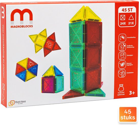 Magnetisch Speelgoed Bouwblokken 45x - Magneet Blokken - Bouwblokken - Magnetische Bouwstenen - Blocks - Speelgoed+3+Jaar - Kinderspeelgoed - 4+Jaar - 5 Jaar - Magnetisch Speelgoed - Constructie Speelgoed - Bouwspeelgoed - Opend Ended Speelgoed van Magnetisch Speelgoed