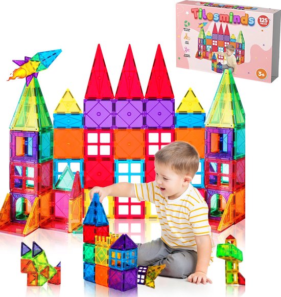 Magnetisch Speelgoed - Magnetic Tiles - 125 Stuks - Magna Bouwblokken - Magneten Speelgoed - Magnetische Tegels - Montessori Speelgoed - Educatief Constructie Speelgoed - Bouwstenen - Creatief Speelgoed voor Kinderen - 3 t/m 12 Jaar - Tilesminds® van Tilesminds