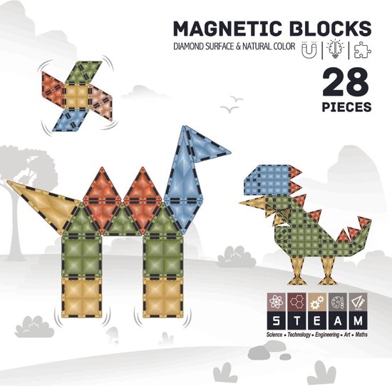 Magnetisch speelgoed - Magnetic tiles - Roosly - 28stuk - Montessori speelgoed - Magnetische Bouwstenen van Roosly