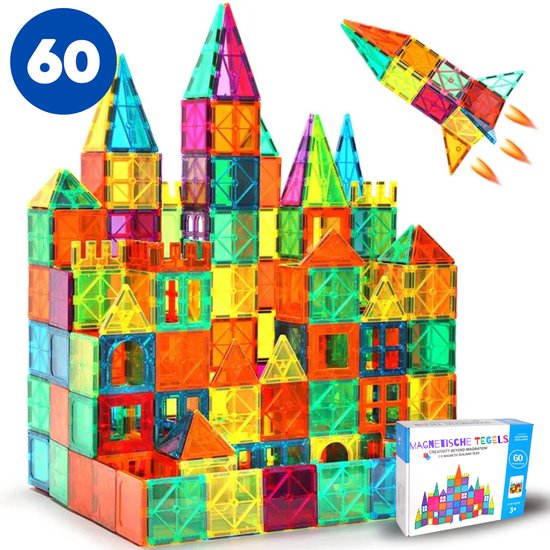 Magnetisch speelgoed tegels - Magnetic Tiles - Magnetische tegels - 60 stuks - Montessori speelgoed - Speelgoed kinderen van Magnetisch Speelgoed