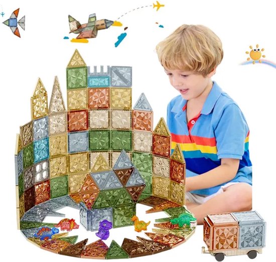 Magnetische blokkenset-Magnetic Tiles-Magnetisch Speelgoed-Montessori Speelgoed-3D Kleuren Diamant Serie-Constructie speelgoed-Speelgoed Kinderen-Bouwstenen-105 stuks van Toyofun
