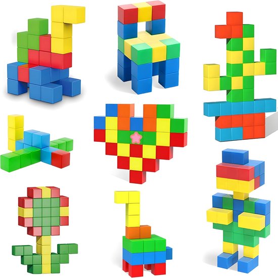 Magnetische Bouwblokken Set - 57 Stuks - 3D Educatief Speelgoed - STEM Constructie Tegels voor Kinderen - Magnetisch Speelgoed vanaf 3 Jaar - Bouwstenen Jongens & Meisjes - Kleurrijk Verjaardagscadeau van Merkloos