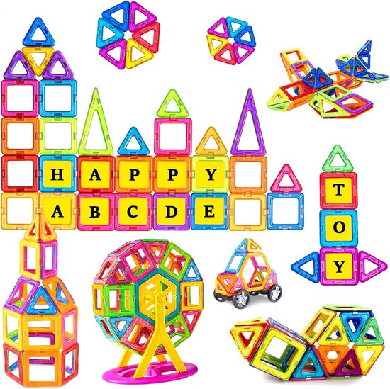 Magnetische Bouwblokken Set - 92-delige Magneten Speelgoed voor Kinderen - Educatief Montessori Speelgoed - Bouwstenen met Sterke Magneten - Kleurrijke Constructies - 3D Bouwspel - Creatief Cadeau vanaf 3 Jaar van Merkloos