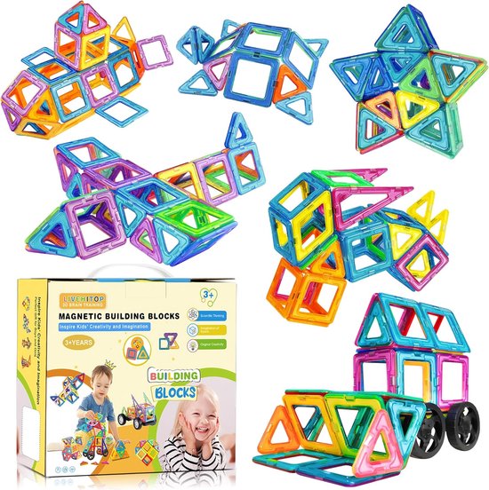 Magnetische Bouwblokken Set Kinderen - 65 Stuks Magnetische Blokken - Educatief STEM Speelgoed - Creatief Constructiespeelgoed vanaf 3 Jaar - Cadeau voor Jongens en Meisjes van Merkloos