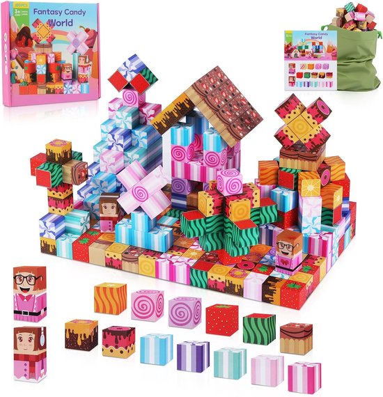 Magnetische Bouwblokken Set met 120 Stuks - Educatief Constructiespeelgoed - Magnetische Tegels en Blokken - Montessori Sensorisch Speelgoed - STEM Speelset voor Kinderen - Magnetisch Bouwspeelgoed voor Jongens en Meisjes - 3 tot 8 Jaar van Merkloos