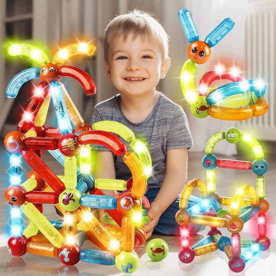 Magnetische Bouwblokken Set met 52 Stuks - Magnetisch Educatief Speelgoed - Magneten Sticks en Stapelblokken - Bouwset voor Kinderen vanaf 3 Jaar - Creatief Constructiespeelgoed voor Jongens en Meisjes van Merkloos