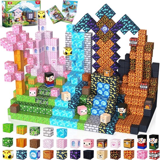 Magnetische Bouwblokken Set van 200 Stuks – Donker Bos & Roze Kasteel Thema – Educatief STEM Montessori Speelgoed – Magnetische Blokken voor Kinderen 3-9 Jaar – Creatief Cadeau voor Pasen, Verjaardag of Feestdagen van Merkloos