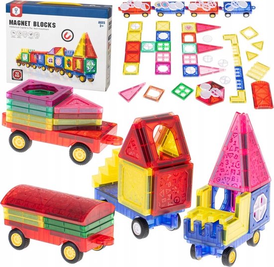 Magnetische Bouwstenen - 72 delig - Constructiespeelgoed - Magnetic Tiles - Montessori Speelgoed - Magnetische Bouwblokken - Constructie Speelgoed - Leerzame Bouwblokken - Magnetic Toys - Magnetische Tegels - Educatief - Knikkerbaan - STEM Speelgoed van Toi-Toys