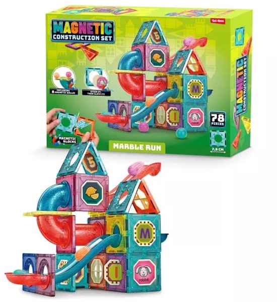 Magnetische Knikkerbaan 78 delig - Toi-Toys - Educatief Speelgoed - Interactieve Knikkerbaan -Magnetic Tiles - Speelgoed - Magnetische Tegels - Montessori - Bouwstenen - Magna Wereld - Voor 3, 4, 5, 6, 7, 8, 9 Jaar van Merkloos