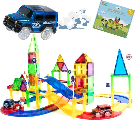 Magnetische Racebaan 70 Stuks Gladi Tiles - Magnetisch Speelgoed - Magnetic Tiles - STEM Speelgoed voor 3 t/m 12 Jaar - Magnetische Tegels - Constructie speelgoed - Educatief Bouwspeelgoed - Speelgoed Sinterklaas Cadeautjes van Gladi Tiles