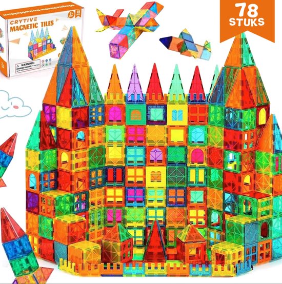 Magnetische Speelgoed - Voordeelset 78 Stuks - Magnetisch Speelgoed - Montessori Speelgoed - Veilig Voor Kinderen - Magnetisch Speelgoed - Extra Groot Magnetisch Speelgoed Bouwset van SmartIronix