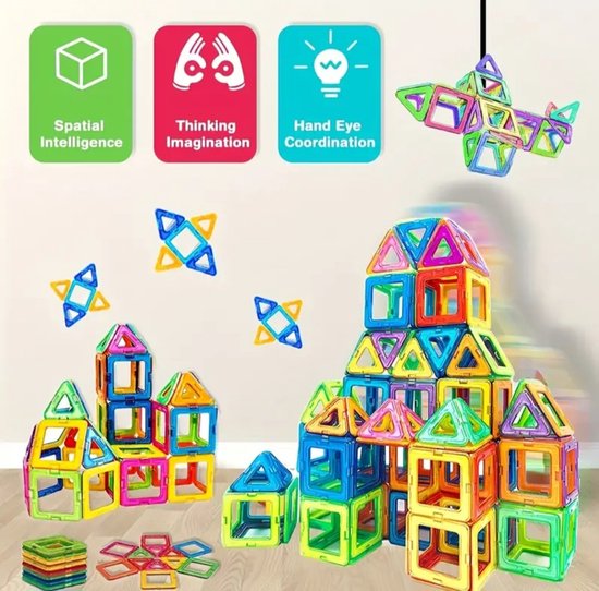 Magnetische Speelgoed - Voordeelset 98 Stuks extra groot- Magnetic Tiles - Magnetisch Speelgoed - Montessori Speelgoed - Veilig Voor Kinderen - Magnetisch Speelgoed Bouwset van MagneJoy