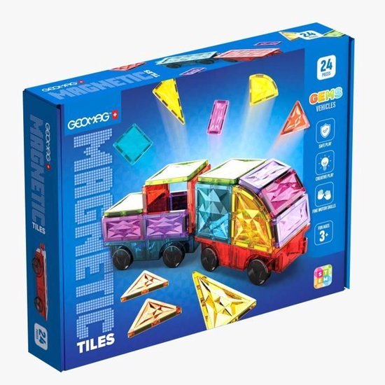 Magnetische tegels - GEOMAG - Tegels Edelstenen Voertuigen - 24 stuks - Kristaleffect - Vanaf 3 jaar van Geomag