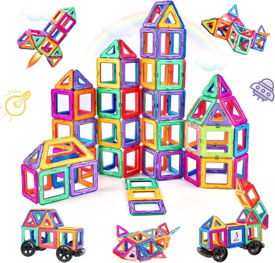 Magnetische Tegels Kinderen – 82-delige Magnetische Bouwstenen – Educatief STEM Speelgoed – Magnetisch Bouwspeelgoed vanaf 3 Jaar – Leerzaam Constructiespeelgoed – Cadeau voor Jongens en Meisjes – Kerstcadeau Kind van Merkloos