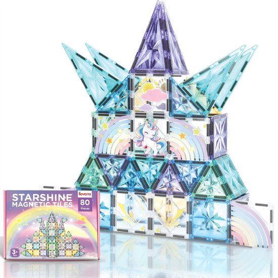 Magnetische tegels set - 80 stuks - glitter - unicorns - regenbogen van Merkloos