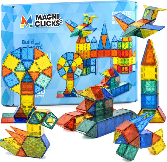 MagniClicks Magnetic Tiles 100 stuks - Magnetisch Speelgoed - Montessori - Magnetische Tegels - Bouwblokken van MagniClicks