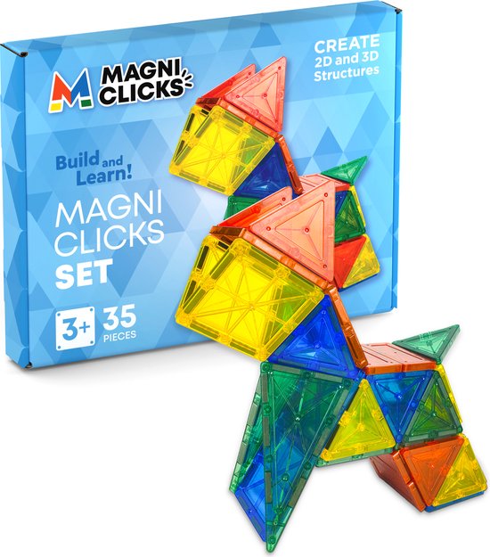 MagniClicks Magnetic Tiles 35 stuks - Magnetisch Speelgoed - Montessori - Magnetische Tegels - Bouwblokken van MagniClicks
