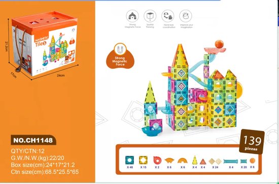 MagniToys 139 PCS - Magnetisch Bouwen tegels - Educatief Speelgoed - 3 Jaar + - Creatief Bouwen met Magnetische Tegels van Magni