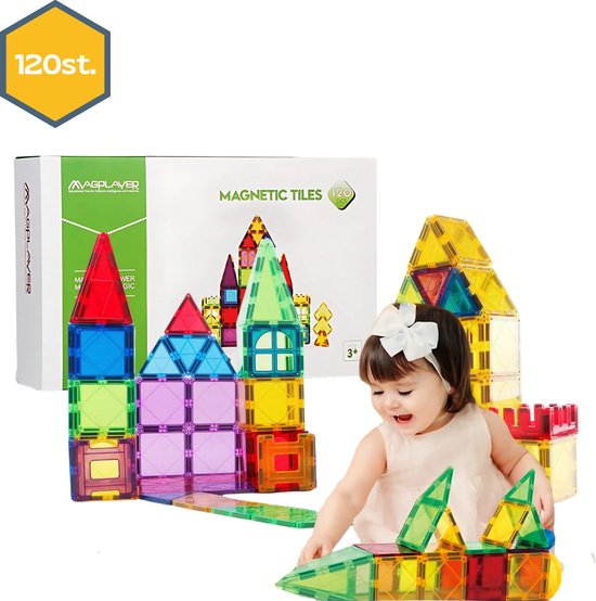 MAGPLAYER- Magnetisch Speelgoed – 120 stuks - Constructie speelgoed - Magnetische tegels - Montessori speelgoed - Magnetic toys - Magnetische bouwstenen - Speelgoed Kinderen van MAGPLAYER