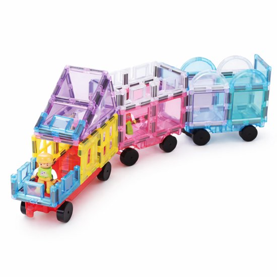 Magplayer Stamotex | Magnetische Tegels Trein Set 50-delig pastel | Magnetisch speelgoed | Magnetic tiles van Merkloos