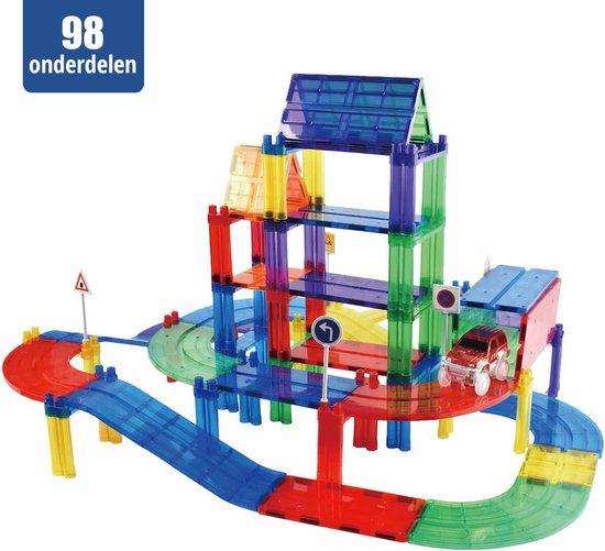 MaroGear © Magnetisch speelgoed - Magnetische autobaan / Magnetische racebaan - Magnetische tegels - 98 onderdelen van MaroGear