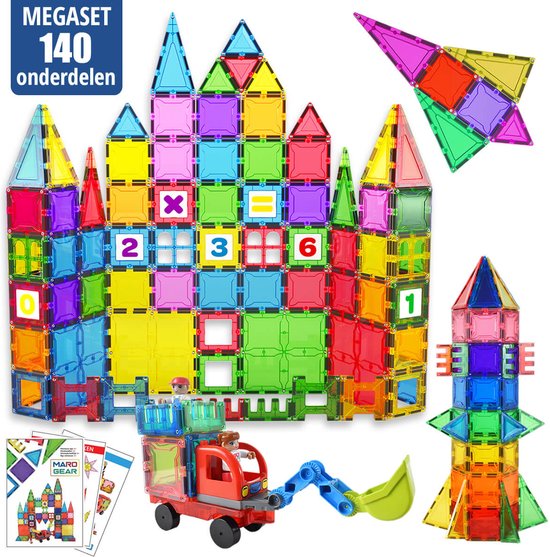 MaroGear © Mega set magnetisch speelgoed – 140 onderdelen - Magnetische bouwblokken - Montessori speelgoed te combineren met de meeste andere merken Magnetisch bouwspeelgoed van MaroGear