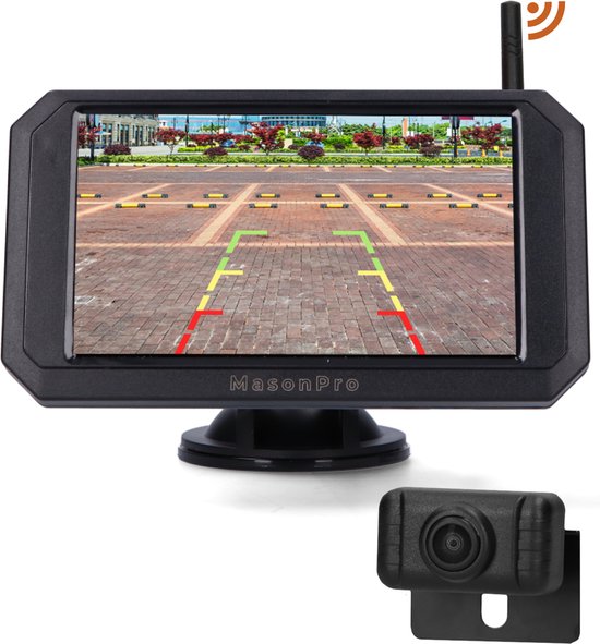 MasonPro Achteruitrijcamera - Draadloze Achteruitrijcamera - Achteruitrijcamera's - Achteruitrij Camera voor Auto, Bus, Camper, Caravan Vrachtwagen en Landbouw - IP67 Waterdicht - Nachtzicht - Complete Set - 5 Inch van MasonPro