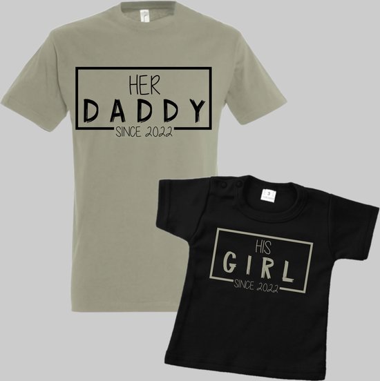 Matching shirts vader en dochter-Vaderdag cadeau-Her daddy His girl met geboortejaar 2022-Cadeau voor Papa-Heren Maat M-Kind Maat 104 van Kadoing!