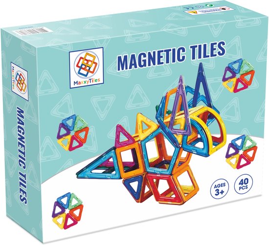 MaxxyTiles® 40 Stuks- Magnetisch speelgoed- Montessori Speelgoed - Speelgoed 3 jaar- Constructie Speelgoed- Magnetisch Bouwspeelgoed- Magnetisch Speelgoed Bouwblokken- Sinterklaas- Montessori Speelgoed van Merkloos