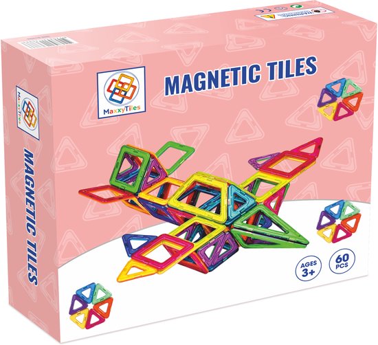 MaxxyTiles® 60 Stuks- Magnetisch speelgoed- Montessori Speelgoed - Speelgoed 3 jaar- Constructie Speelgoed- Magnetic Tiles- Magnetisch Bouwspeelgoed- Magnetisch Speelgoed Bouwblokken- Sinterklaas van Merkloos