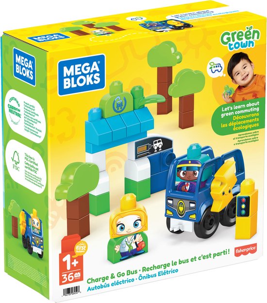 MEGA Bloks Green Town Charge & Go Bus - 35 grote bouwstenen van MEGA Bloks