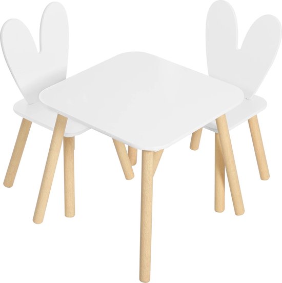 MensStore Kinder Tafel - Activiteiten Tafel - Speeltafel - Tekentafel - Kinder Bureau - 2x Kinderstoel - Konijnen Oren - Wit van MensStore