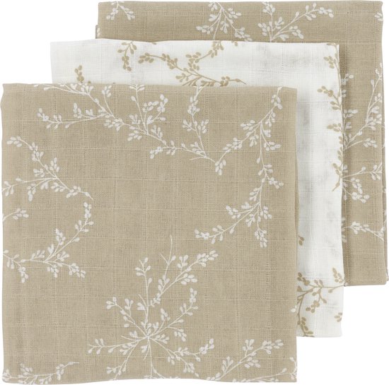 Meyco Baby Branches hydrofiele doeken - 3-pack - sand - 70x70cm van Meyco