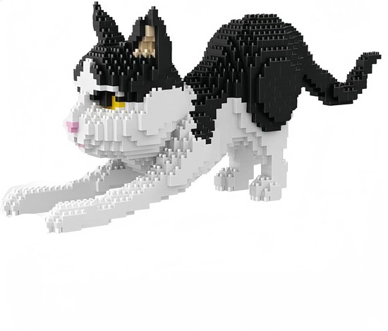 Mini Bouwstenen - Dieren Blokken - Creatief Bouwen - Dynamische Race Pose - 33x33x33 cm - Zwart Wit van Merkloos