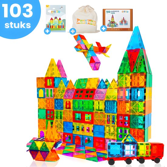 Minifunz® 103 stuks Magnetic Tiles Speelgoed - Magnetisch Speelgoed - Bouwblokken - Montessori Speelgoed - Bouwstenen - Constructie Speelgoed - Speelgoed 3 t/m 12 jaar van MINI