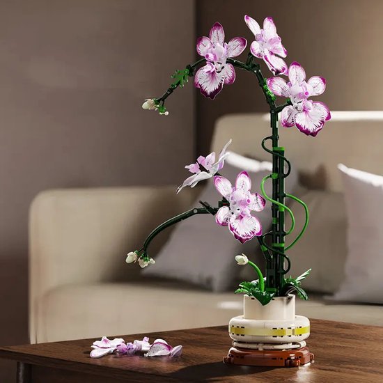 MJL Botanical Collectie - Orchidee Paars in Pot - Cymbidium - Kunstbloemen Boeket - Bouwset Volwassenen - Kunstorchidee - Botanical Bloemen - Botanical Flowers Collection - Kerst Cadeau van Merkloos