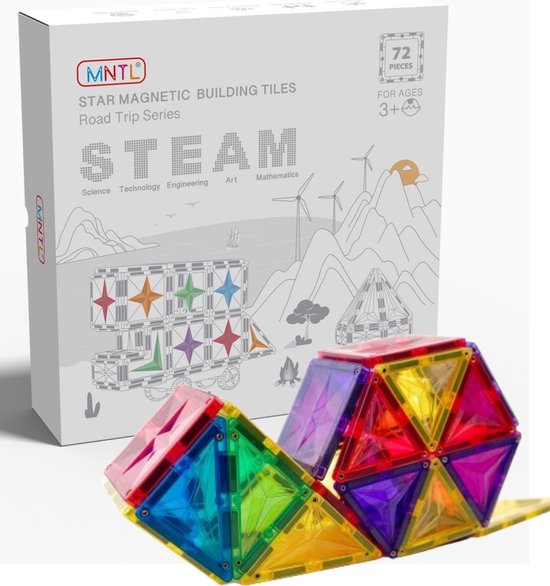 MNTL - Magnetic Tiles - Magnetische Tegels - 72 Stuks - Magnetisch Bouwspeelgoed - Educatief Speelgoed - Magnetische Bouwstenen - Cadeau Kind - Montessori - STEM Speelgoed van MNTL