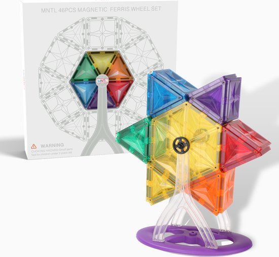MNTL - Magnetic Tiles - Reuzenrad - 46 Stuks - Magnetisch Bouwspeelgoed - Educatief Speelgoed - Magnetische Bouwstenen - Montessori - STEM Speelgoed van MNTL