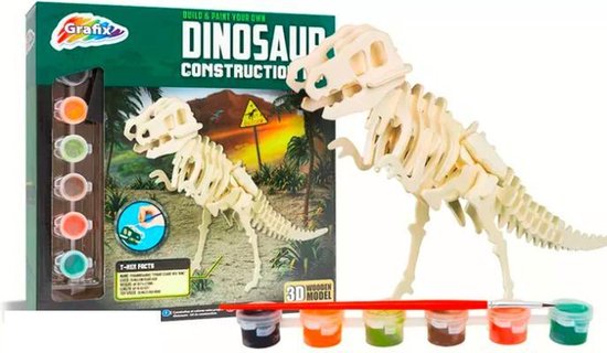 Mojy Dinosaurus houten constructie set hout met verf T-Rex van Robotime