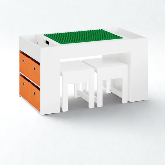 Mosh Stories Kinder Tafel - Stoelset met Opbergruimte – Multifunctioneel Bureau met Omkeerbaar Tafelblad en 2 Stoelen - 87x50x50cm van Merkloos