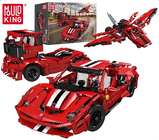 Mould King 10076 De 3 In 1 Veranderende Sportwagen Vrachtwagen En Vliegtuigmodel van Mould King
