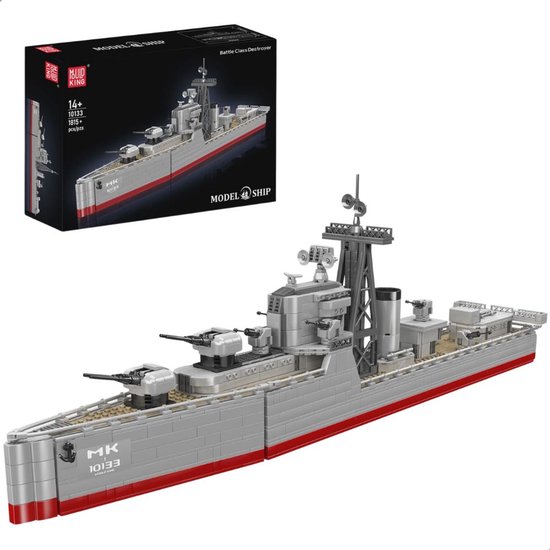 Mould King - 10133 Battle Class Destroyer bouwset | WW2 Army slagschip constructie modelbouw | Educatief militair & leger speelgoed bouwpakketten voor kinderen & volwassenen | Blok formaat 4.9mm | 1815 bouwstenen van Mould King
