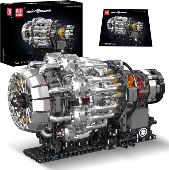 Mould King 10216 Icons Turbojet Vliegtuig motor bouwset | Speed champions modelbouw | Classic creator bouwpakket geschikt voor Lego | Technische educatief speelgoed ideas voor expert volwassenen & kinderen | Bouwdoos met 1214 bouwstenen van Merkloos