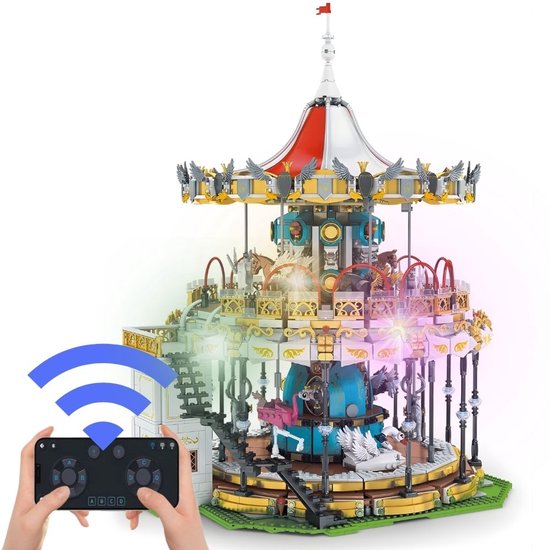 Mould King 11011 Carousel Mega bouwset | Kermis architecture ideas modelbouw | Technische creator classic speelgoed bouwpakketten voor volwassenen & kinderen | Expert icons muziekdoos | Motor niet geschikt voor Lego technic | bouwdoos met 5086 bloks van Merkloos