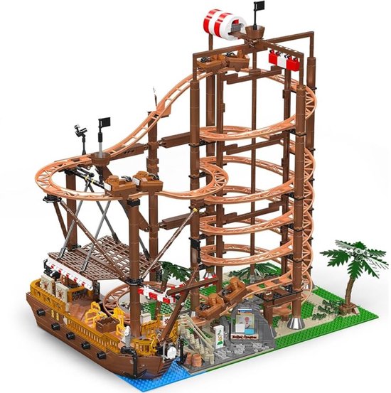 Mould King 11013 Double Helix achtbaan bouwset | Kermis architecture ideas modelbouw | Technische creator classic speelgoed bouwpakketten voor volwassenen & kinderen | Expert icons muziekdoos | Motor niet geschikt voor Lego technic | 2174 bouwstenen van Merkloos