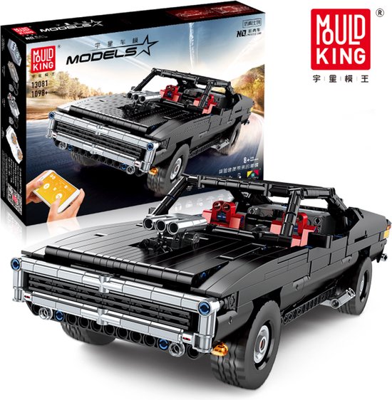 Mould King 13081 Racing car / Musclecar (RC) - Supercar, coupe - Compatible met de bekende merken - Motoren, accu, afstandsbediening - Bouwset, constructieset - 1098 onderdelen - Mouldking van Mould King