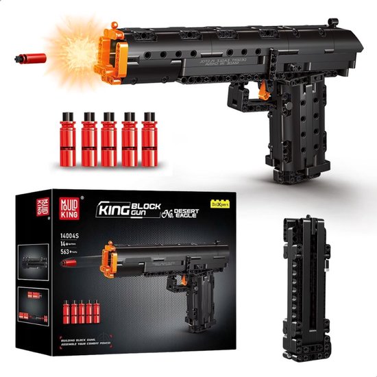 Mould King - 14004S Desert Eagle Handwapen bouwset | WW2 Army 1:1 constructie modelbouw | Educatief militair & leger speelgoed bouwpakketten voor kinderen & volwassenen | Incl. projectielen | 563 bouwstenen van Mould King