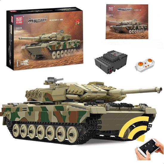 Mould King - 20020 WW2 Icons Leopard 2 Tank modelbouw | City leger bouwpakketten | Classic creator Radiografisch bestuurbare auto | Compatibel met lego mould king sluban of mega | Technische ideas speelgoed voor kinderen & volwassenen | 1109 bloks van Mould King