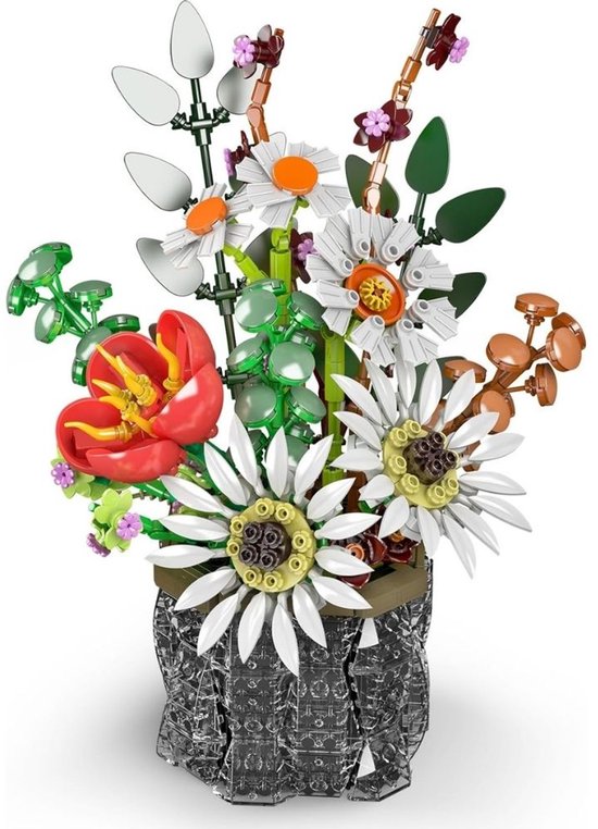 Mould King 24107 Botanical Daisy Bloemenboeket in Vaas | Bloemenpracht flowers collection | Classic Creator STEM speelgoed bloemen bouwpakket | Geschikt voor Lego | Modelbouw volwassenen & kinderen | Bouwdoos met 1157 bouwstenen van Merkloos