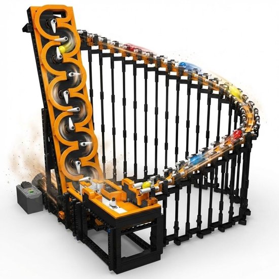 Mould King 26008 Harp Track achtbaan mega bouwset | Classic Creator Modular Building | Expert Architecture Modelbouw | Technisch educatief speelgoed voor volwassenen & kinderen | Knikkerbaan motor niet geschikt voor Lego | bouwdoos met 1508 bloks van Merkloos